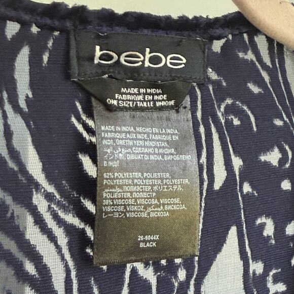 BeBe sz One Size Navy Burnout‎ Velvet Kimono Fringe Open Top - Picture 4 of 7